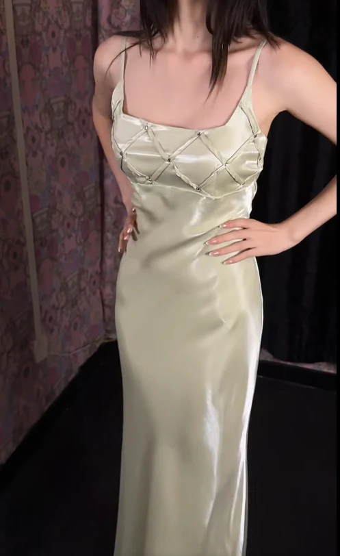 Glam Sheath Light Champagne Long Prom Dresses Satin Sleeveless Light Champagne Evening Dresses DP3924 - Deanwangkt