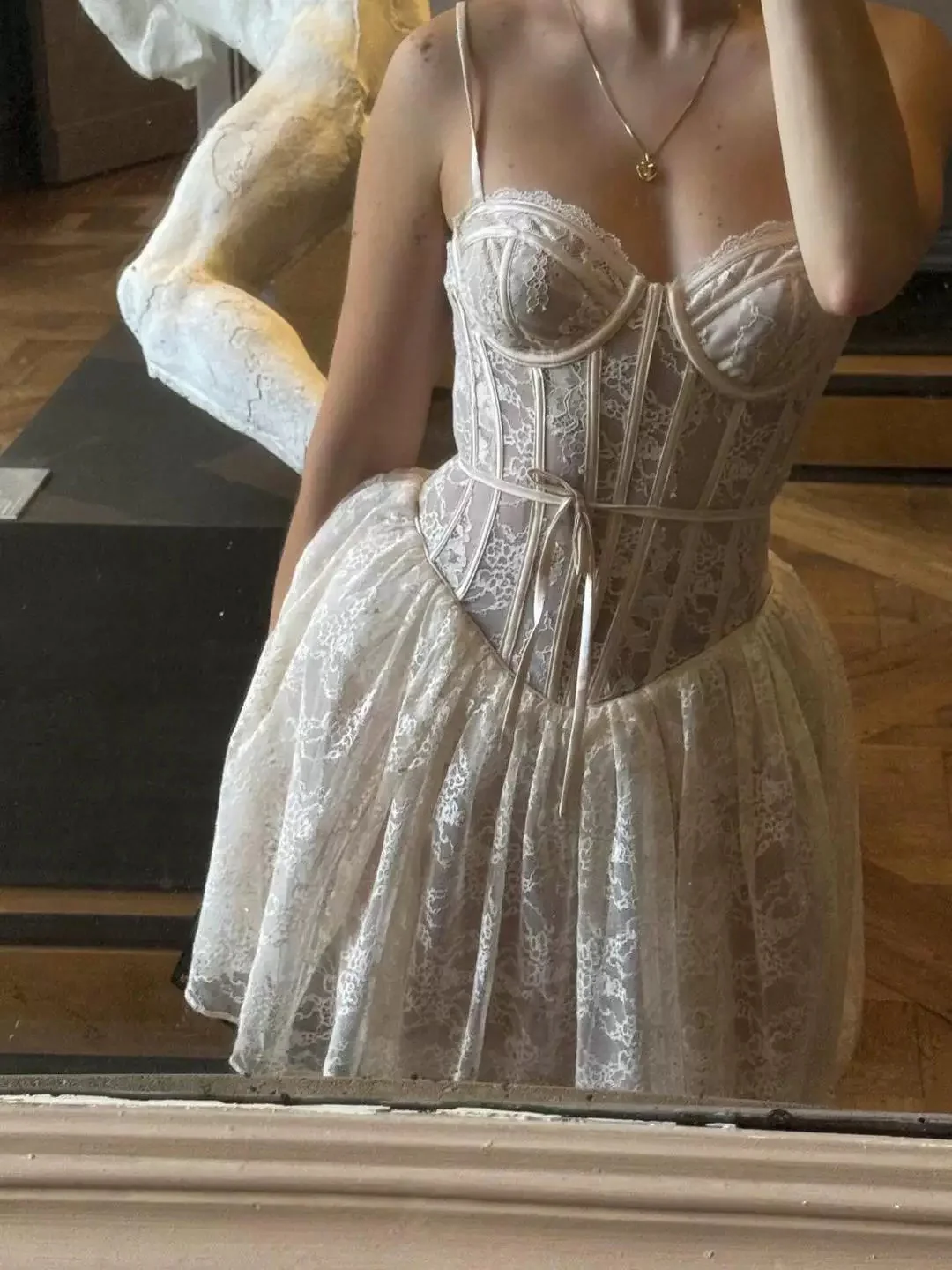 Pretty A line Spaghetti Straps White Lace Formal Homecoming Dresses Short 16th Birthday Outfits Graduation Dress Mini Cocktail Dresses DH2479 - Deanwangkt