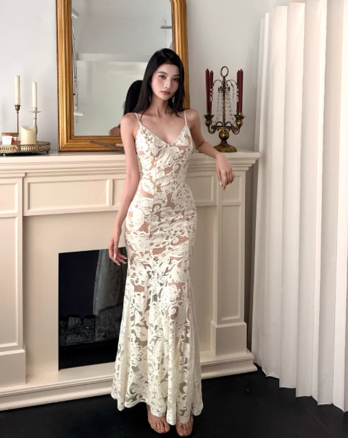 Elegant Spaghetti Straps Mermaid Tulle Long Prom Dresses, Apricot Evening Dresses DP3108 - Deanwangkt