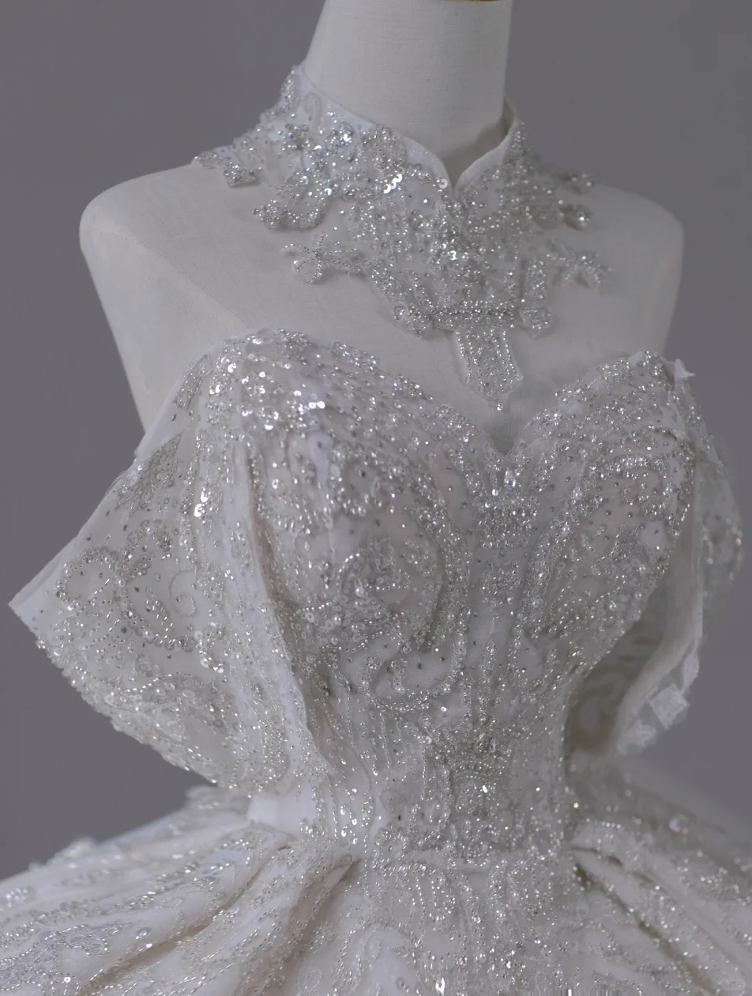 Timeless Ball Gown Off The Shoulder Short Sleeves Long Satin White Sweep Train Wedding Dresses Brides Dress DP503 - Deanwangkt