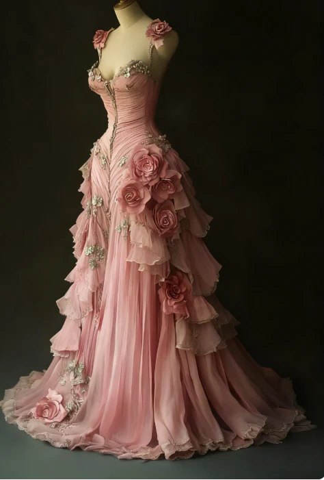 Pretty Ball Gown Pink Spaghetti Straps Tulle Long Quinceanera Dress Formal Short Sleeves Flowers Vestido De 15 Anos W0278 - Deanwangkt