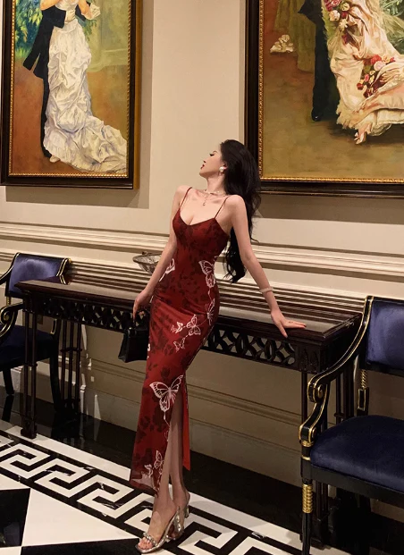 Classy Mermaid Spaghetti Straps Burgundy 18th Birthday Dress Party Gown 18th Birthday Outfits Birthday Dress Ideas For Women DP575 - Deanwangkt