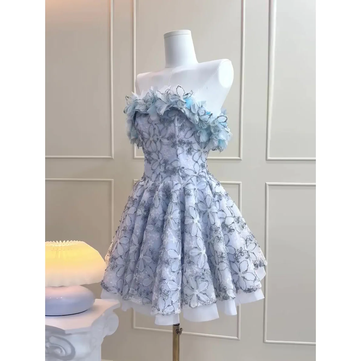 Simple A line Strapless Blue Lace Party Dresses Short Formal Homecoming Dresses Night Chic Elegant Short Dresses Cocktail Dress 18th Birthday Outfits Hoco Dresses DH2752 - Deanwangkt