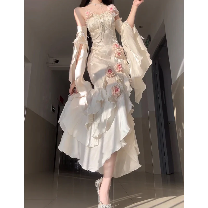 Vintage High Low Spaghetti Straps Ivory 16th Birthday Dress Lolita Dress Satin Birthday Outfits DP0227 - Deanwangkt