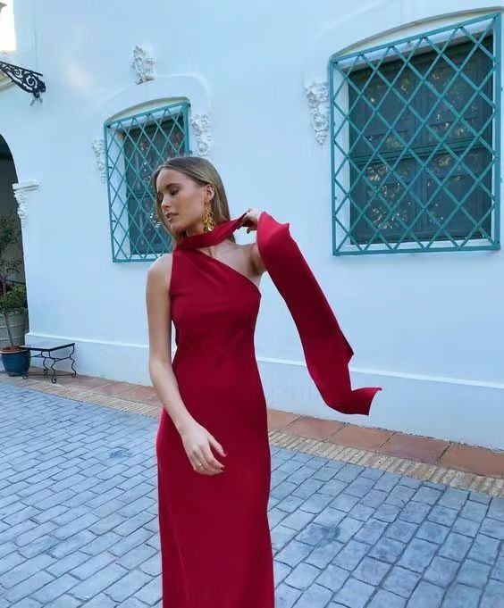 Classy Mermaid One Shoulder Burgundy Satin Prom Dresses Formal Summer Wedding Guest Dresses Wedding Guest Outfits DP733 - Deanwangkt