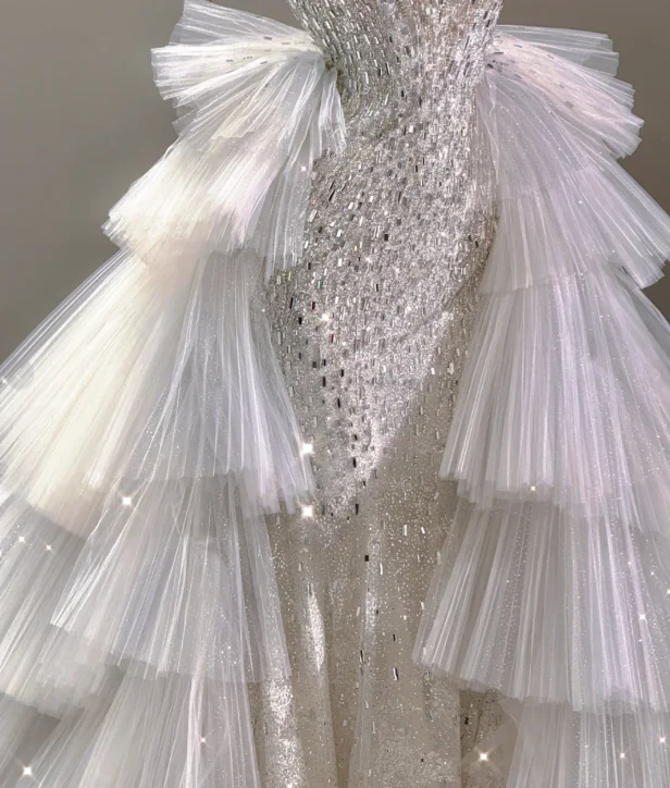 Elegant Mermaid Scoop Neckline Sequin Wedding Dresses Long Brides Dress P0017 - Deanwangkt