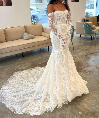 Timeless Bridal Gown Mermaid Off The Shoulder White Lace Long Sleeves Wedding Dresses Elegant Bridal Gowns DH954 - Deanwangkt