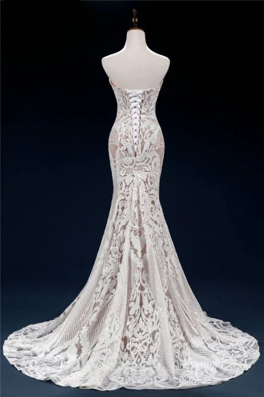 Vintage Lace Tulle Sweetheart Mermaid Wedding Dress Elegant Brides Dress DP634 - Deanwangkt