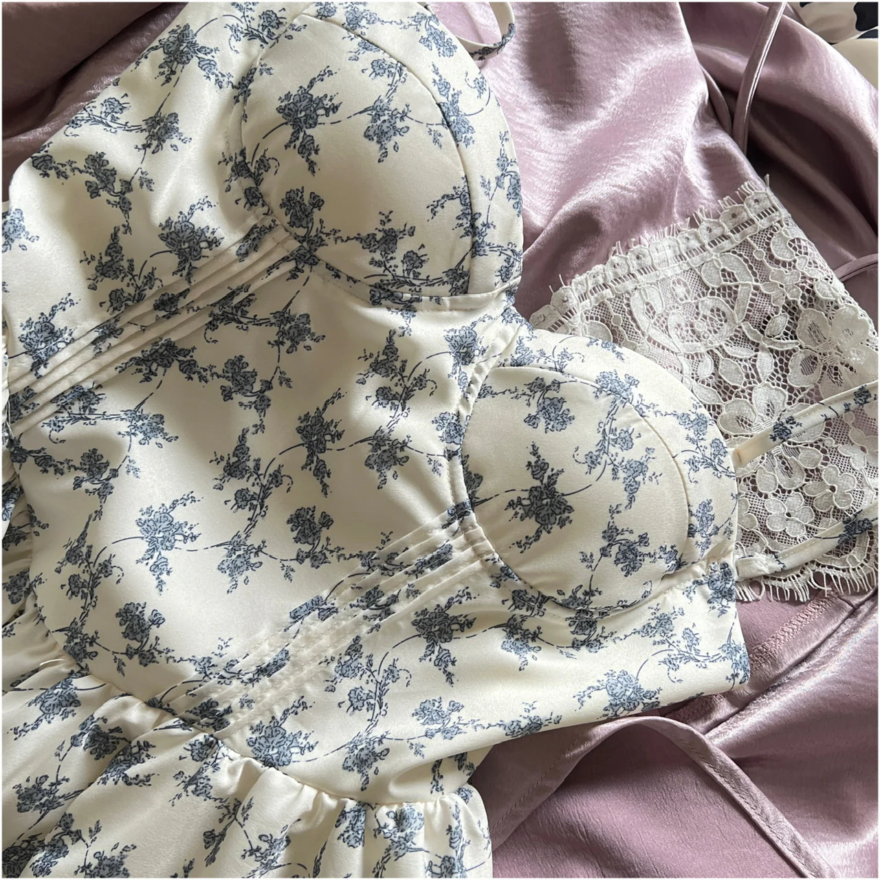 Cute A line Spaghetti Straps Blue Floral Chiffon Short Summer Dress Holiday Party Birthday Outfits DP0146 - Deanwangkt