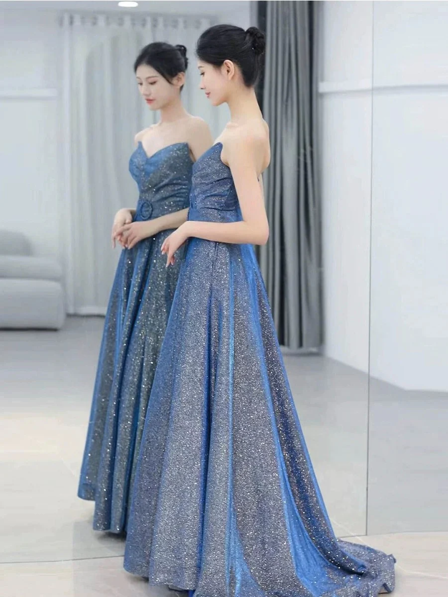Classy Ball Gown Sweetheart Blue Sequin Evening Dress Long Prom Dresses H2871 - Deanwangkt