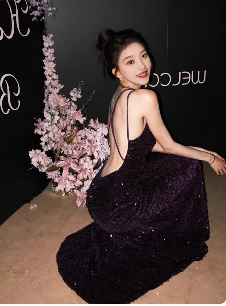 Stunning Mermaid Spaghetti Strap Evening Gown Dark Purple Open Back Formal Dress Sequins Long Prom Dress DP2795 - Deanwangkt