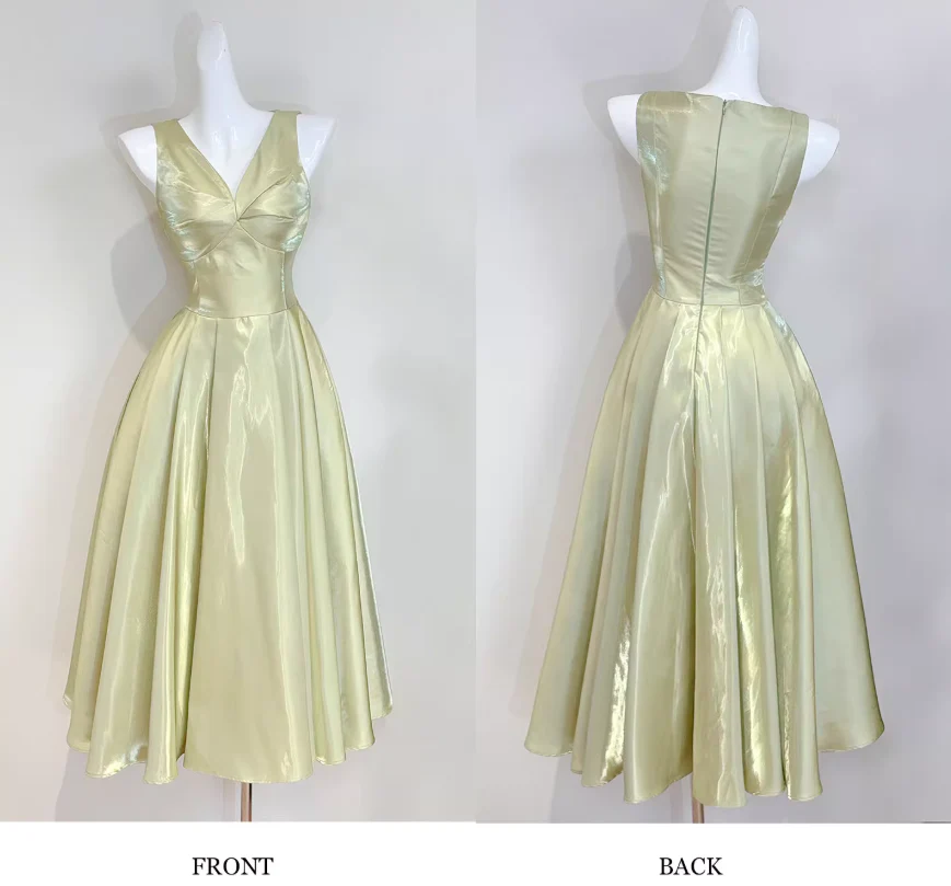 Gorgeous V-neck A-Line Long Prom Dresses Satin Sleeveless Formal Dresses Green Birthday Dresses DP3257 - Deanwangkt