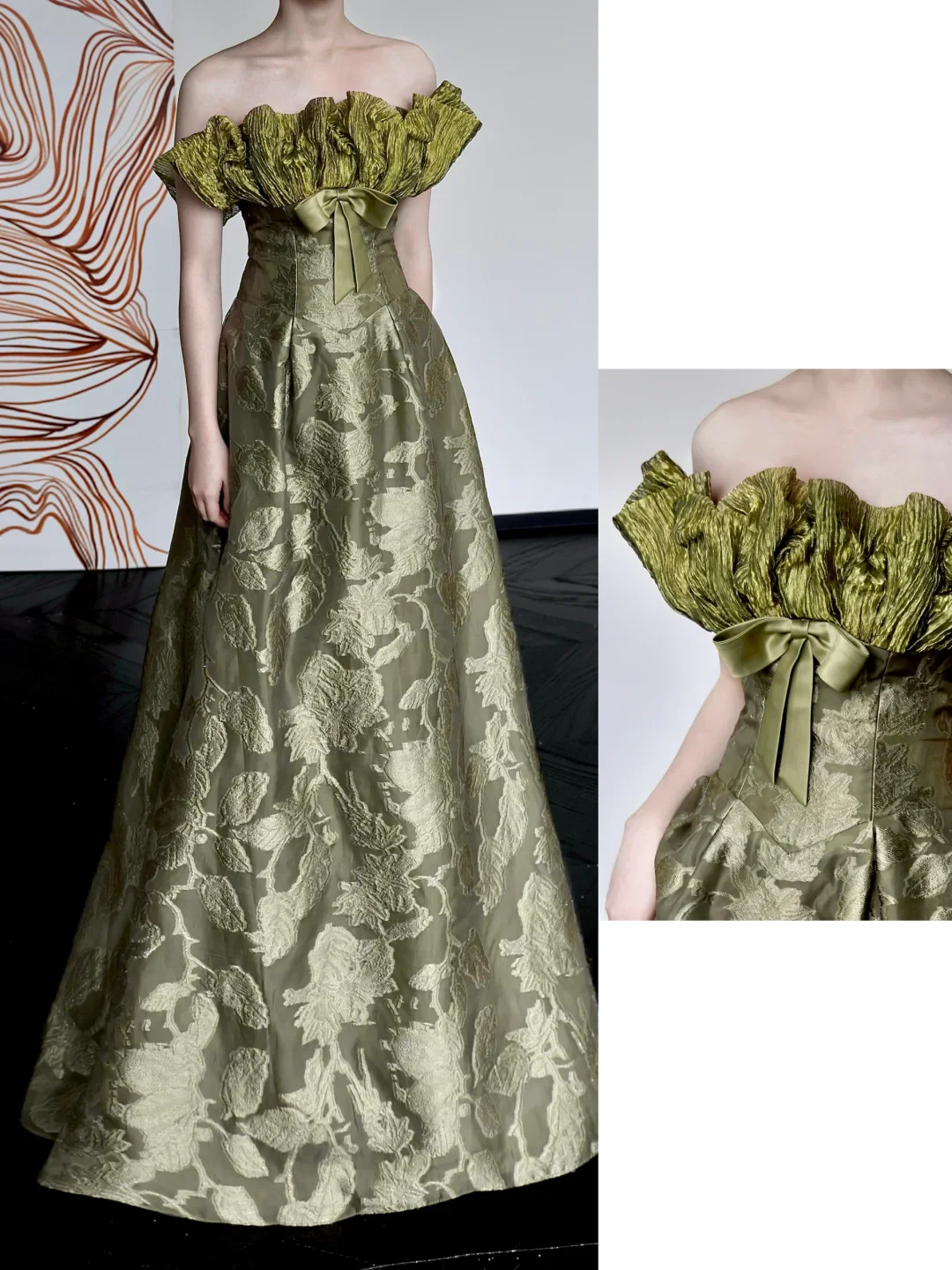 Gorgeous A line Strapless Green Satin Long Prom Dresses Graduation Dresses DP668 - Deanwangkt