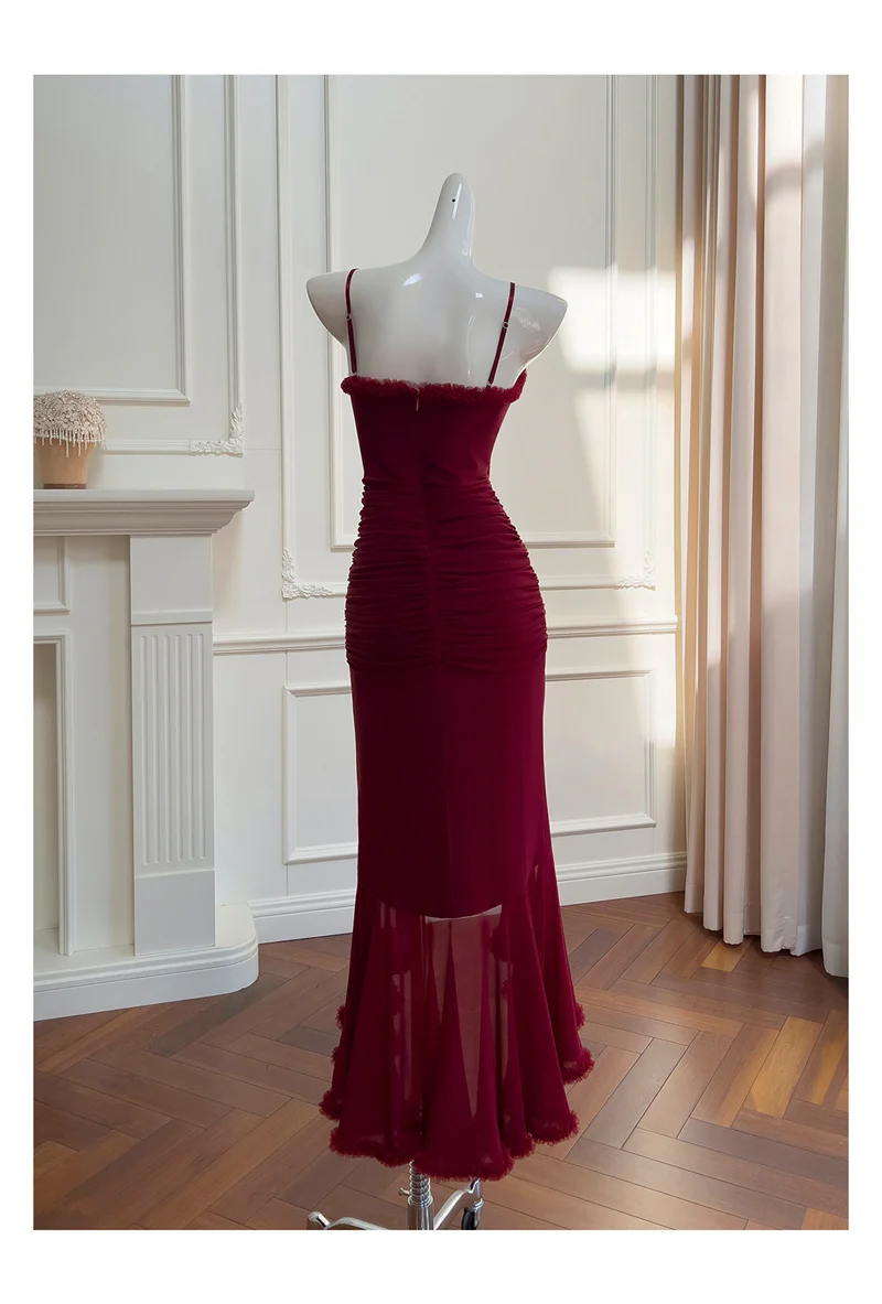 Elegant High Low Spaghetti Straps Burgundy Sleeveless Long Evening Party Gowns Evening Formal Dresses Prom Dress DH90 - Deanwangkt
