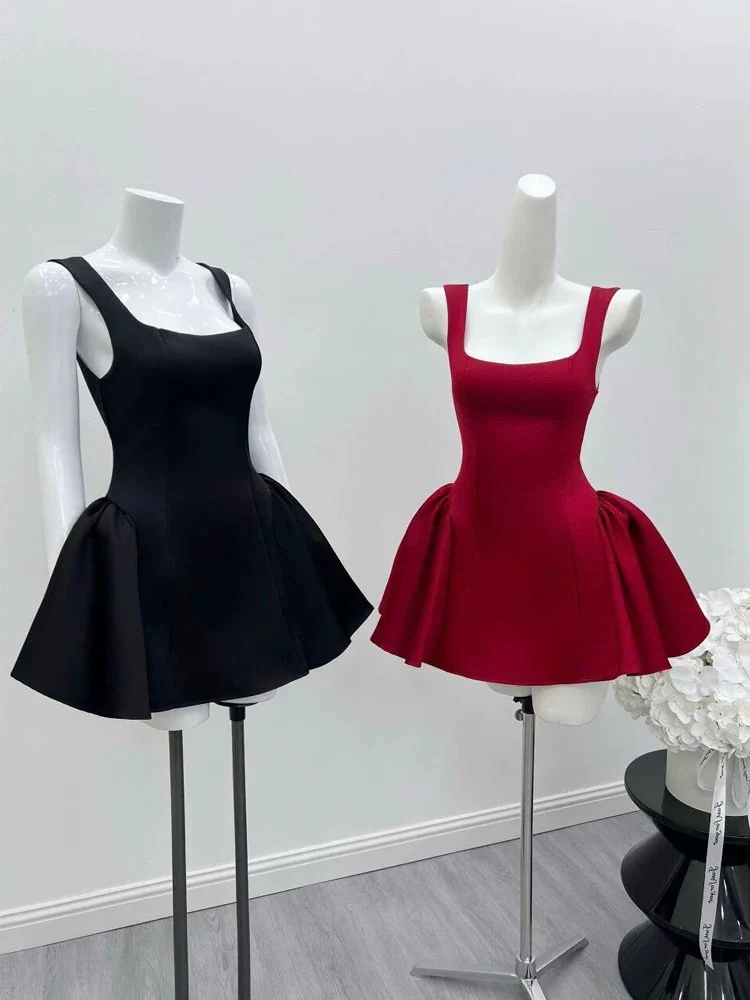Cute Ball Gown Square Neck Satin Red Short Mini Formal 8th Grade Homecoming Dresses Middle School Cocktail Dress Hoco Outfits DH2629 - Deanwangkt