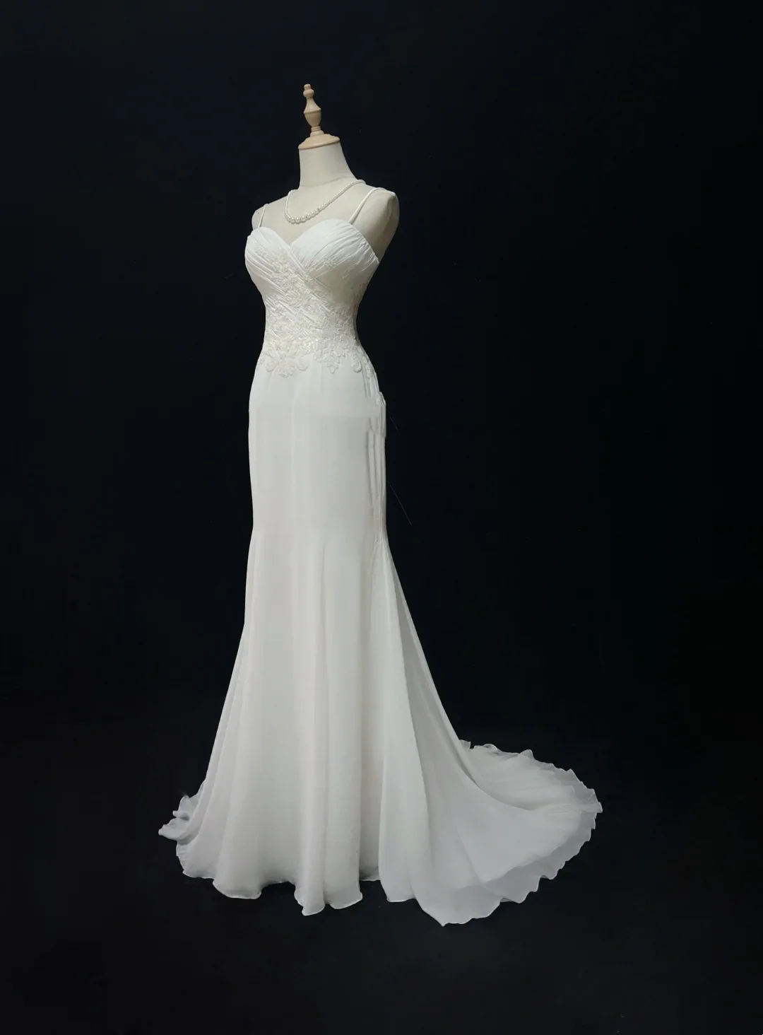 Vintage Mermaid Spaghetti Straps White Chiffon Appliques Long 1940s 1950s Wedding Dresses Elegant Bridal Gowns DH676 - Deanwangkt