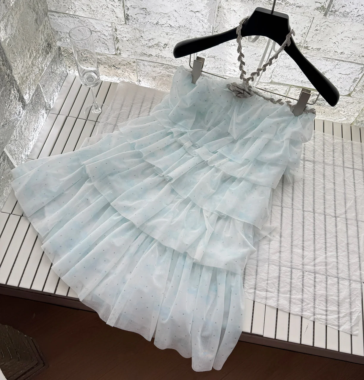 Sexy A line Halter Blue Tulle Min Summer Dress Holiday Party Homecoming Dress Birthday Outfits For Teens DP0151 - Deanwangkt