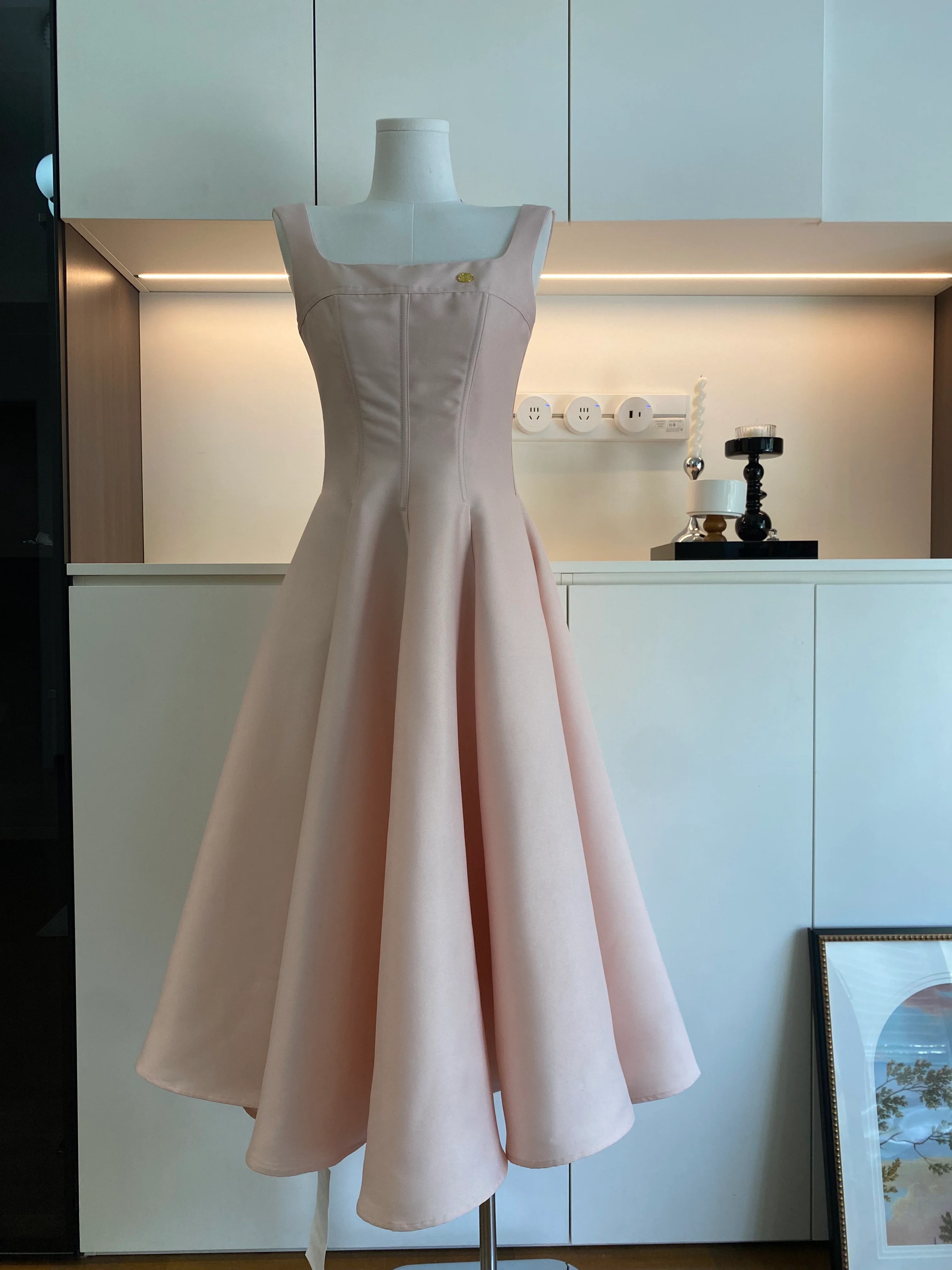 Cute A Line Square Neckline Satin Ruffles Summer Dress Holiday Party Outfits For Girls DP0135 - Deanwangkt