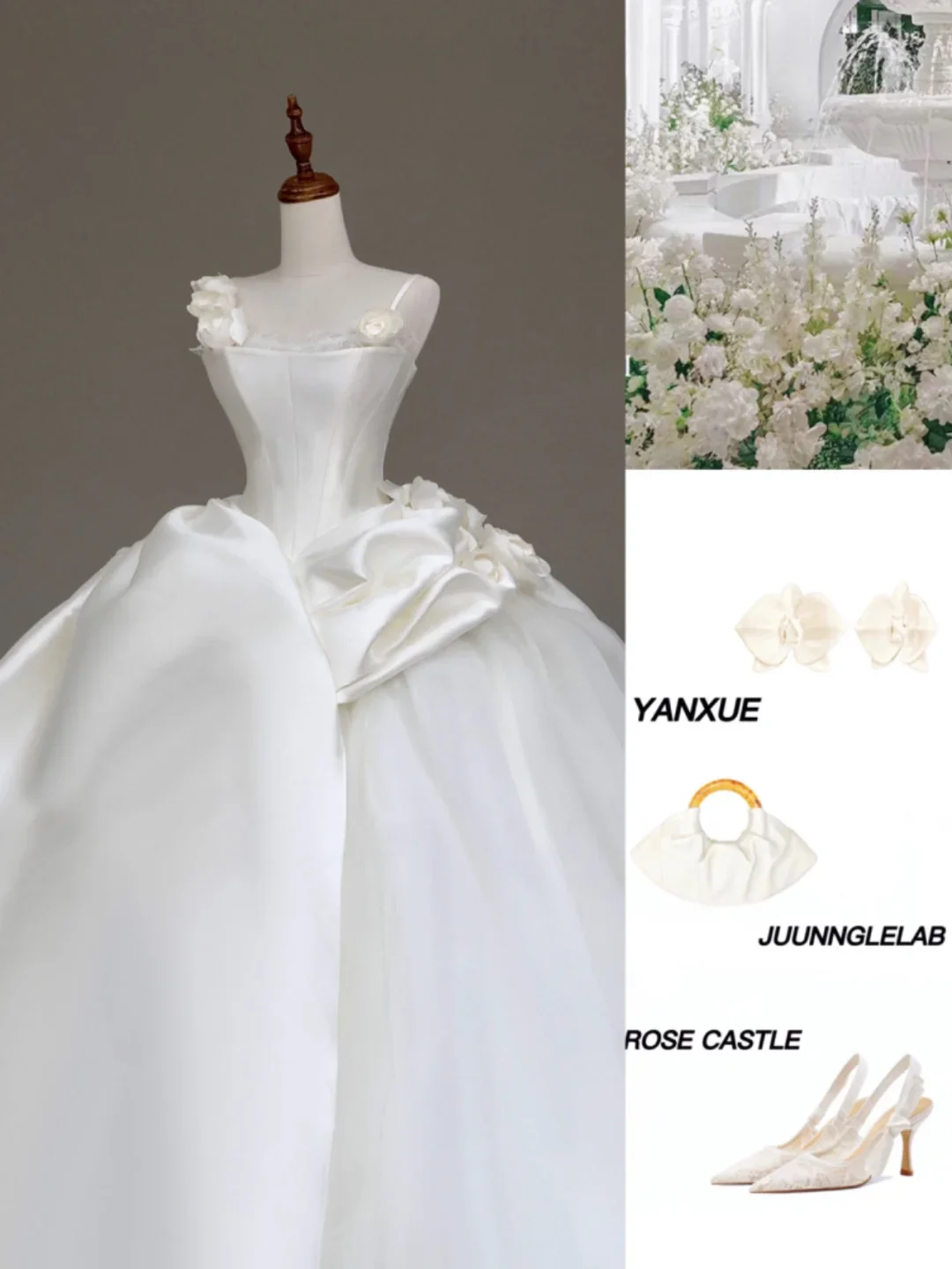 Unique Bridal Gown Ball Gown Straps White Satin Wedding Dresses Bridal Gowns DP638 - Deanwangkt