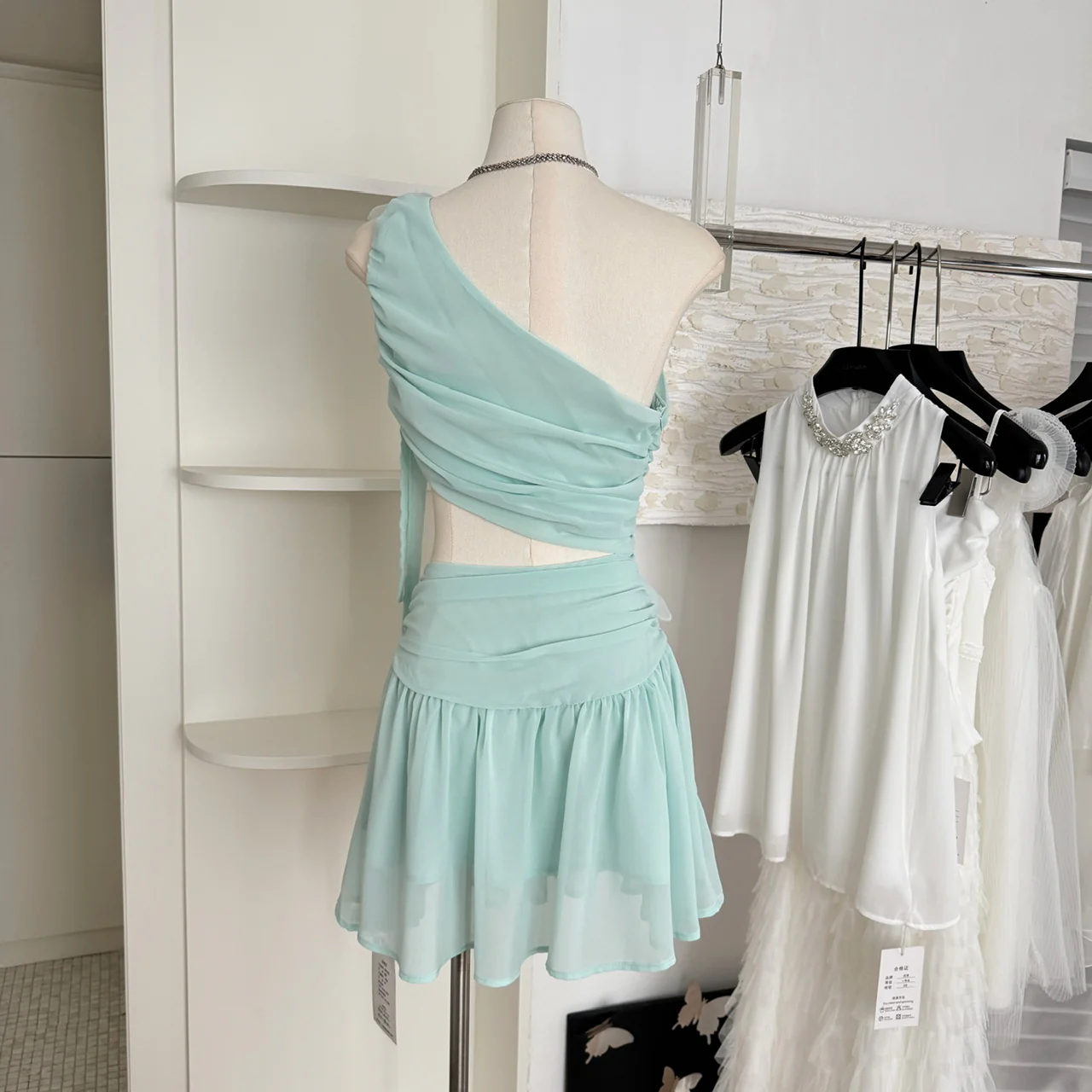 Cute A line One Shoulder Green Chiffon Short Summer Dress Holiday Party Birthday Outfits DP0147 - Deanwangkt
