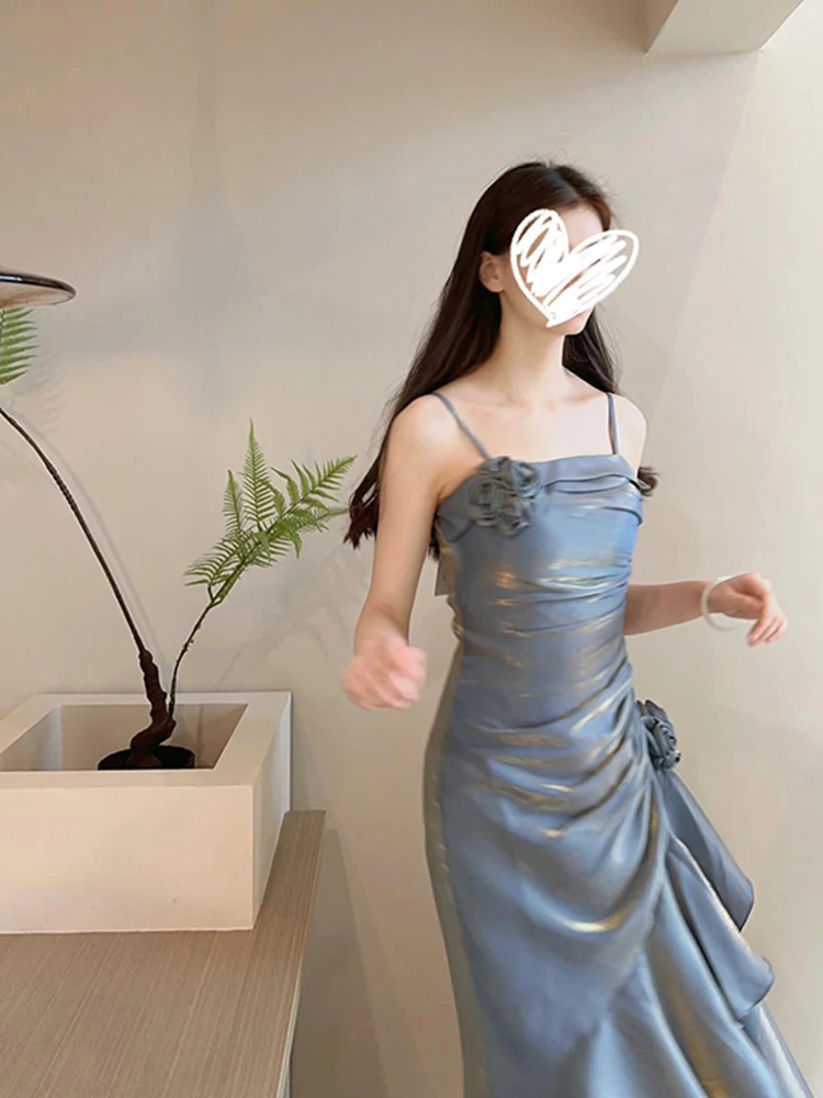 Vintage Mermaid Spaghetti Straps Blue Long Summer 18th Birthday Dress Party Dress Birthday Outfits Evening Dresses DH2418 - Deanwangkt