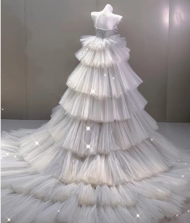 Elegant Mermaid Scoop Neckline Sequin Wedding Dresses Long Brides Dress P0017 - Deanwangkt