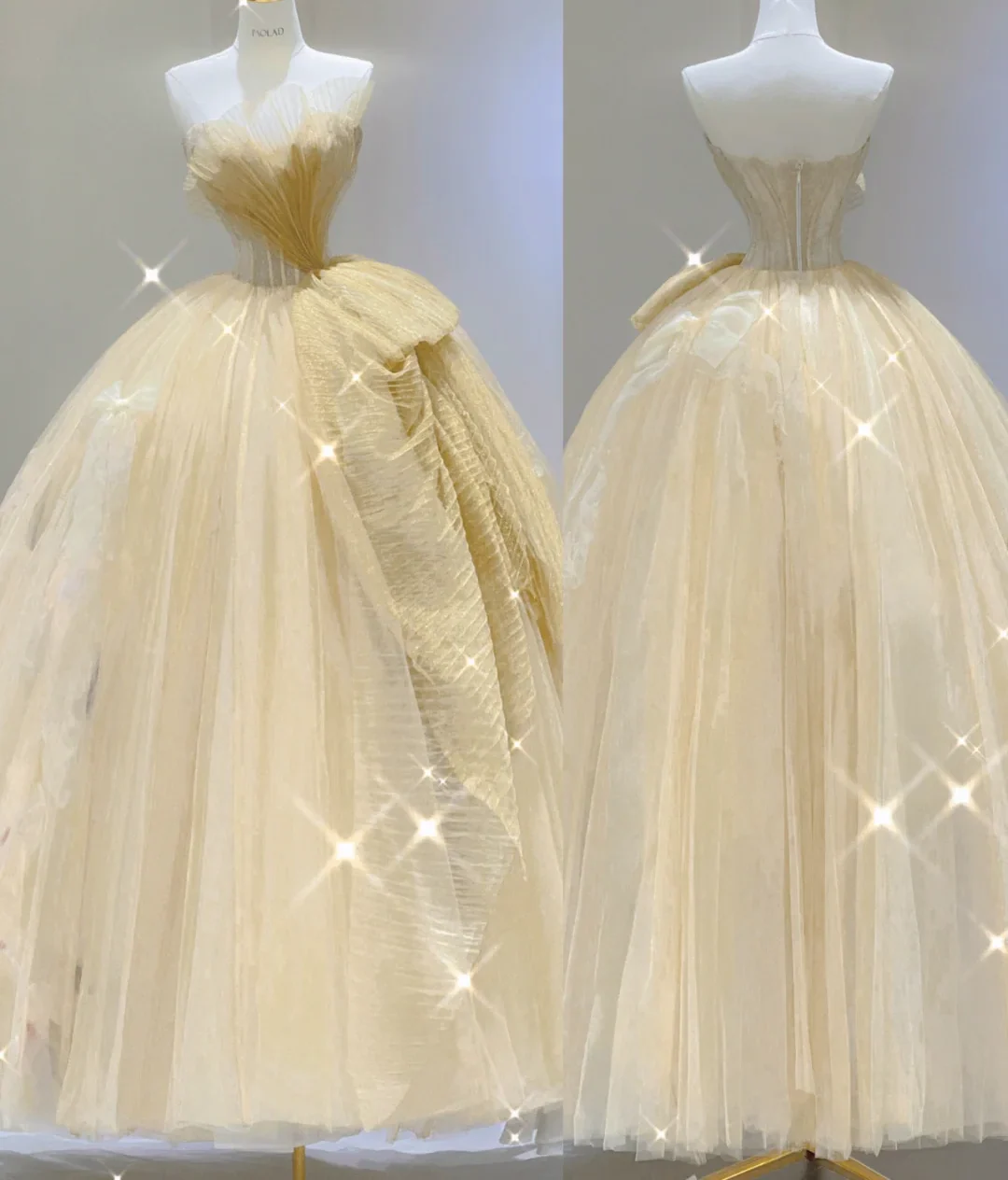 Modest Ball Gown Strapless Yellow Tulle Long Prom Dresses High School Outfits Graduation Dress Evening Dresses DP404 - Deanwangkt