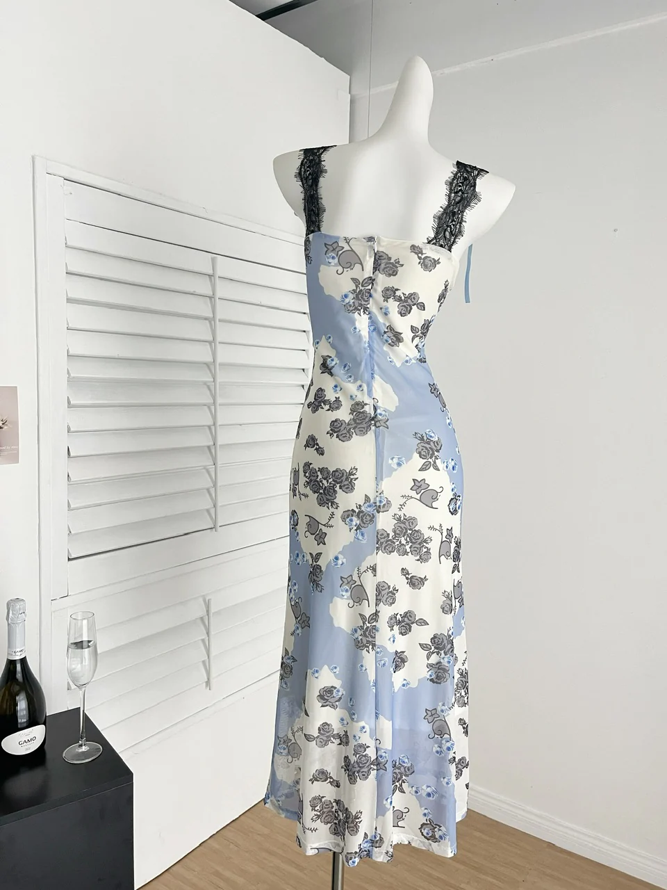 Sexy Sheath Straps Floral Blue Summer Dress Holiday Party Outfits For Women DP0112 - Deanwangkt
