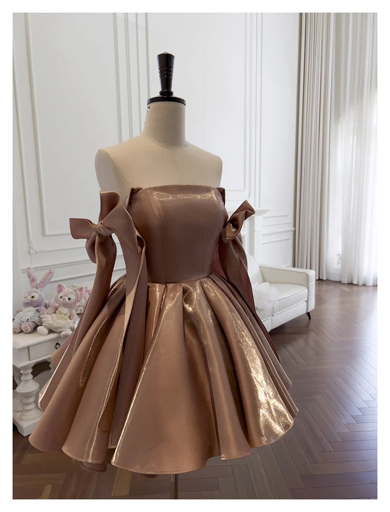 Sexy A line Spaghetti Straps Satin Brown Short Homecoming Dress Summer Hoco Dresses Cocktail Dress Birthday Outfits DP2289 - Deanwangkt