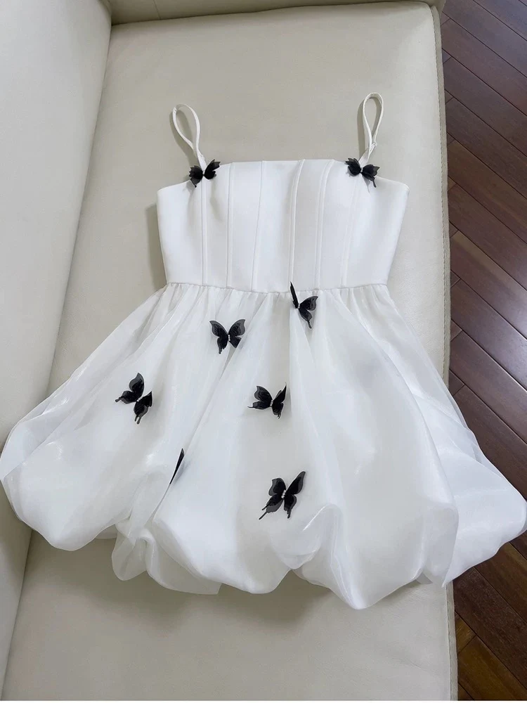 Trendy Ball Gown Spaghetti Straps White Sleeveless Formal Short 8th Grade Homecoming Dress Summer Middle School Hoco Dresses Cocktail Dress Birthday Outfits W937 - Deanwangkt