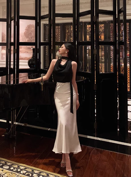 Classy Mermaid 2 Pieces Black White 18th Birthday Dress Party Gown 21st Birthday Outfits Birthday Dress Ideas For Women DP585 - Deanwangkt