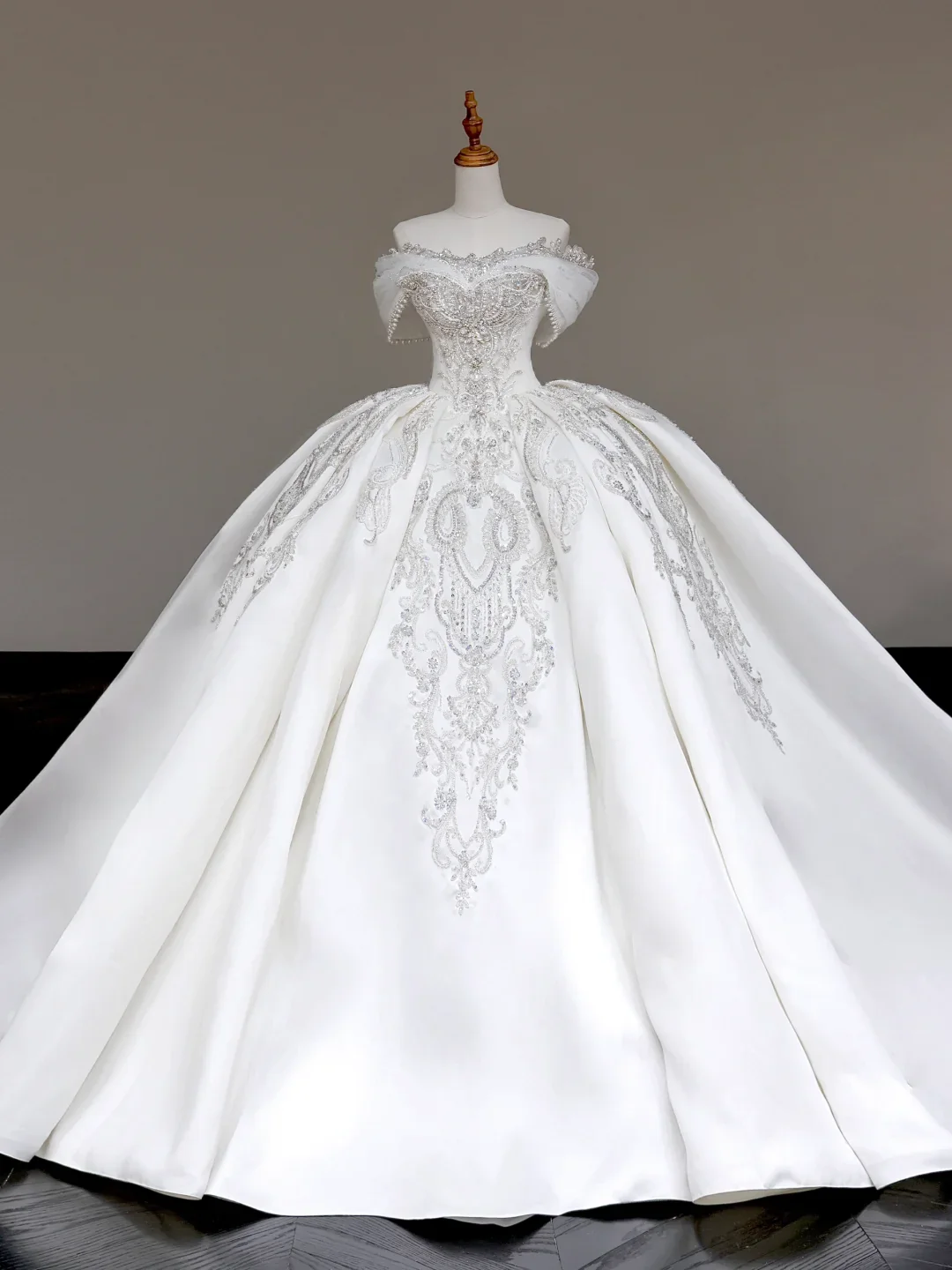 Classy Elegant Ball Gown Off The Shoulder Sequin White Short Sleeves Wedding Dress Brides Dress DP699 - Deanwangkt
