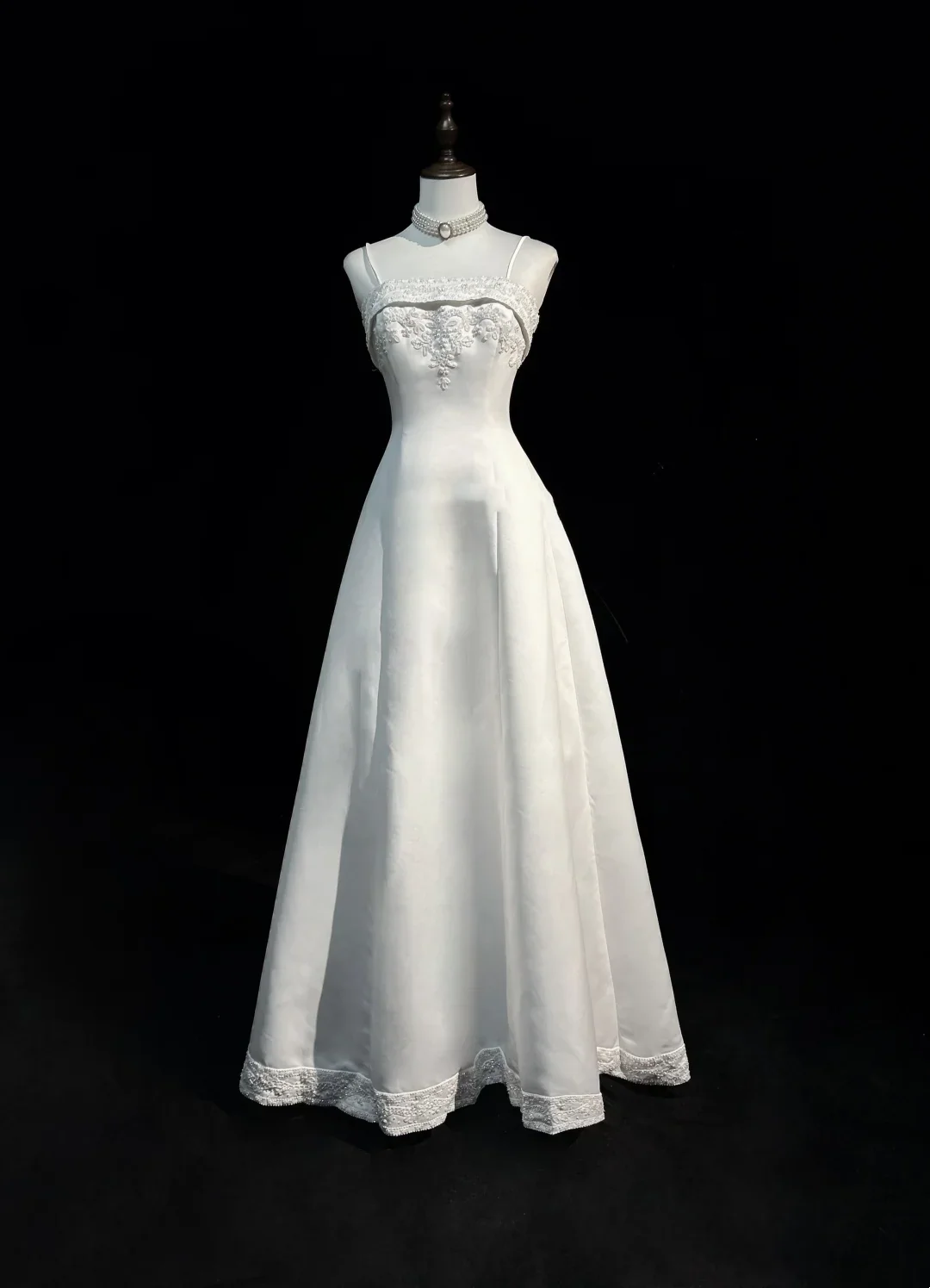 Vintage A line Spaghetti Straps White Satin Long 1940s 1950s Wedding Dresses Elegant Bridal Gowns DH659 - Deanwangkt