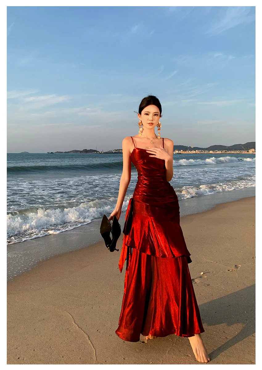 Modest Mermaid Spaghetti Straps Sleeveless Maroon Red Long Evening Dress Prom Dresses DP233 - Deanwangkt