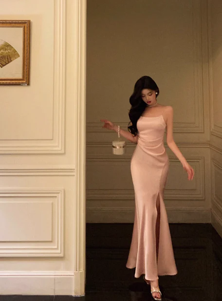 Elegant Mermaid Spaghetti Straps Pink 18th Birthday Dress Party Gown Birthday Outfits Birthday Dress Ideas For Women DP607 - Deanwangkt