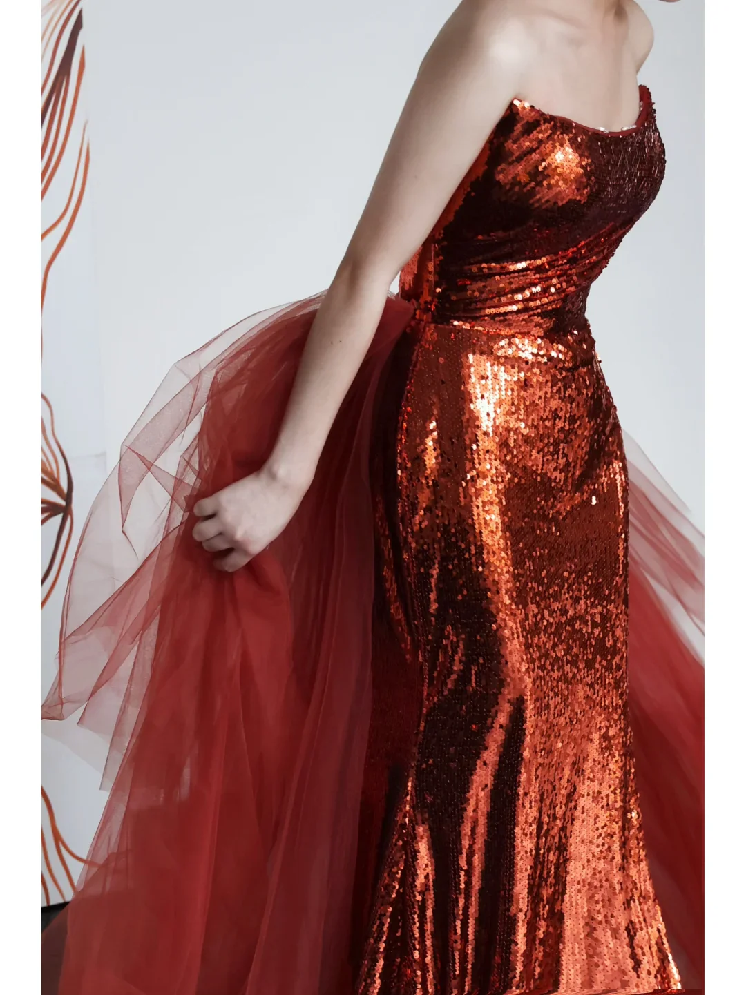 Gorgeous Mermaid Strapless Burgundy Sequin Long Prom Dresses Graduation Dresses DP660 - Deanwangkt