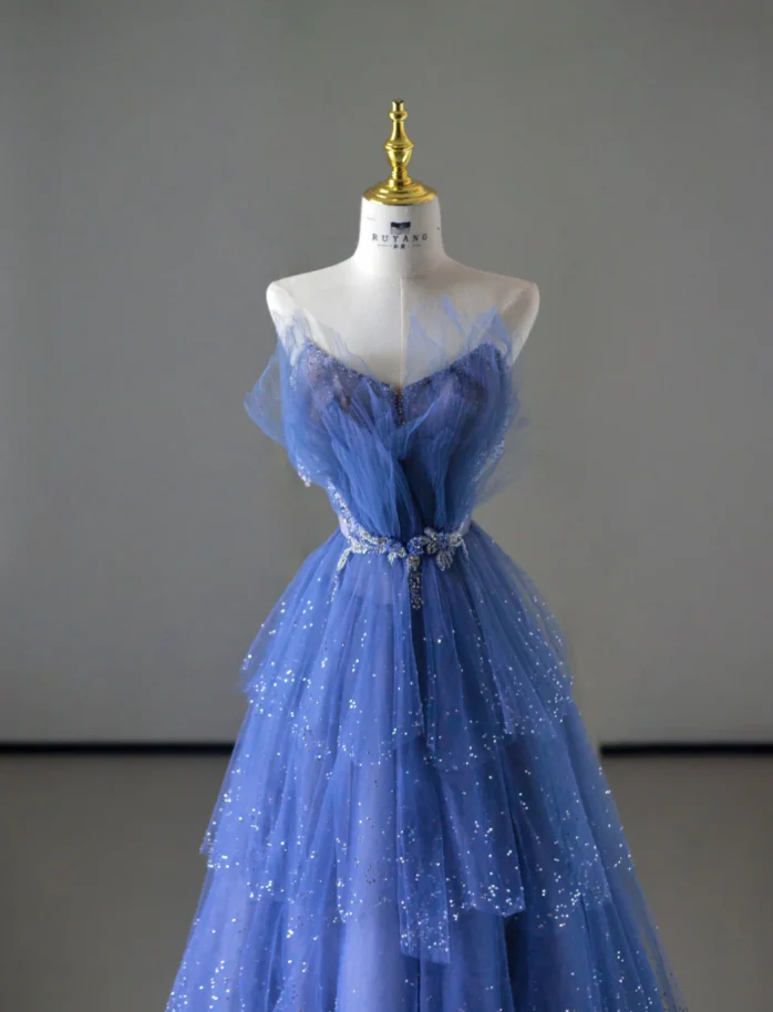 Classy Ball Gown Spaghetti Straps Royal Blue Tulle Prom Dresses Birthday Dresses Dance Party Dress Graduation Prom Dresses DP510 - Deanwangkt