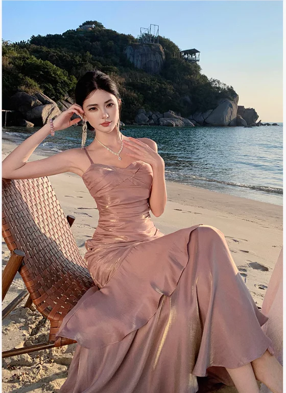 Pretty Mermaid Spaghetti Straps Sleeveless Pink Prom Gown Long Evening Dress Prom Dresses DP234 - Deanwangkt