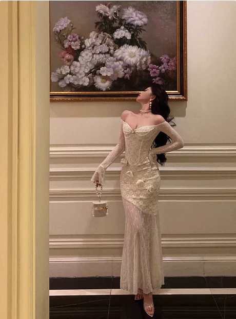 Classy Mermaid White Lace Off The Shoulder 18th Birthday Dress Party Gown 18th Birthday Outfits Birthday Dress Ideas For Women DP573 - Deanwangkt