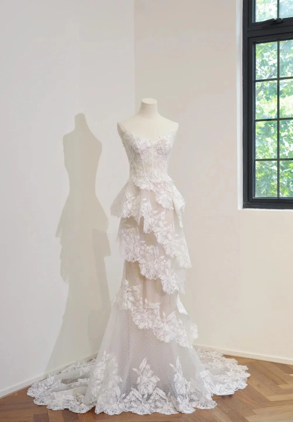 Modest Sweetheart Neck Sheath Wedding Dresses Lace Applique Ivory Bridal Gowns DP3225 - Deanwangkt
