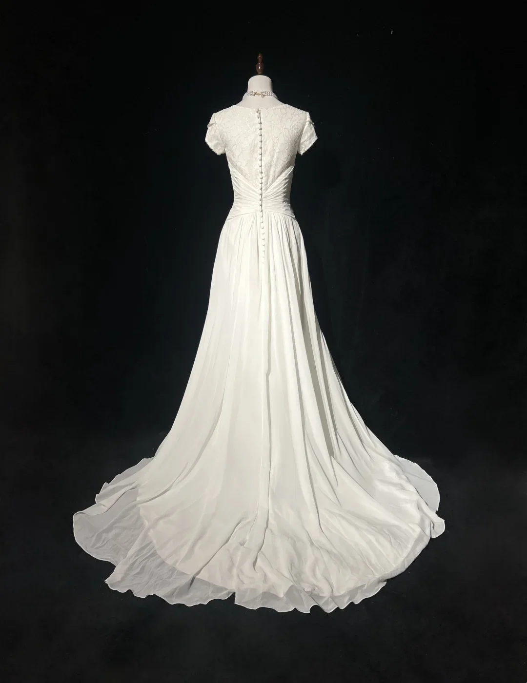 Vintage Wedding Dress 1970s A Line Scoop Neck Chiffon White Long Wedding Dresses Bridal Gowns Elegant Brides Gown DH559 - Deanwangkt