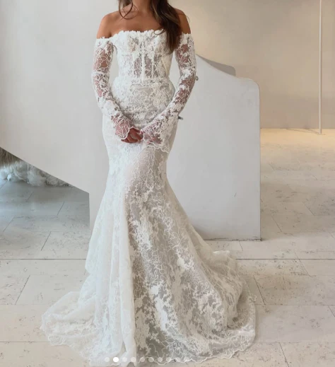 Timeless Bridal Gown Mermaid Off The Shoulder White Lace Long Sleeves Wedding Dresses Elegant Bridal Gowns DH954 - Deanwangkt