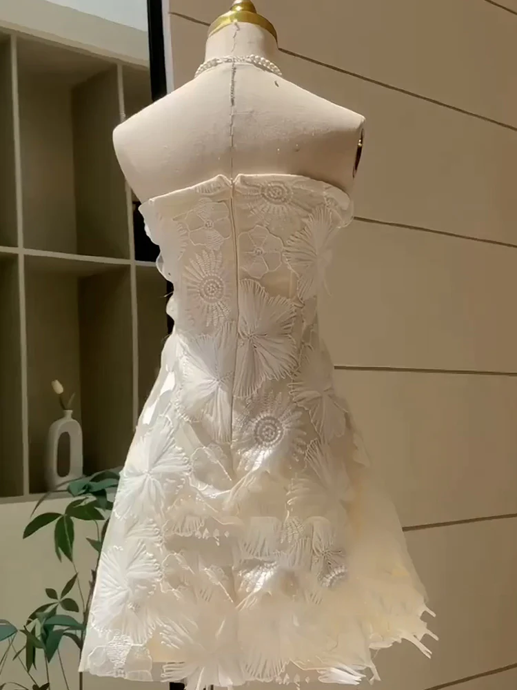 Simple A line Strapless White Short Lace Homecoming Dress Summer Hoco Dresses Cocktail Dress DP1751 - Deanwangkt