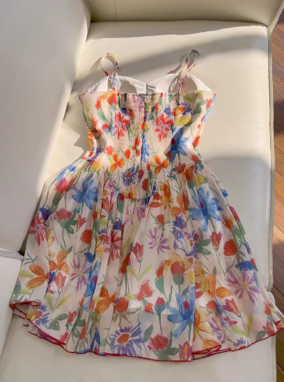 Sexy A line Spaghetti Straps Floral Chiffon Short Homecoming Dress Summer Hoco Dresses Cocktail Dress Birthday Outfits DP2288 - Deanwangkt