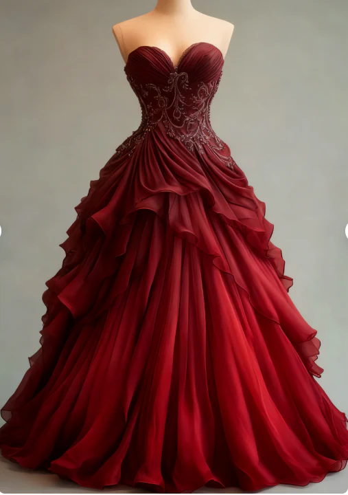 Elegant A-line Burgundy Long Prom Dresses Burgundy Birthday Dresses Tulle Applique Sleeveless Evening Dresses DP3920 - Deanwangkt