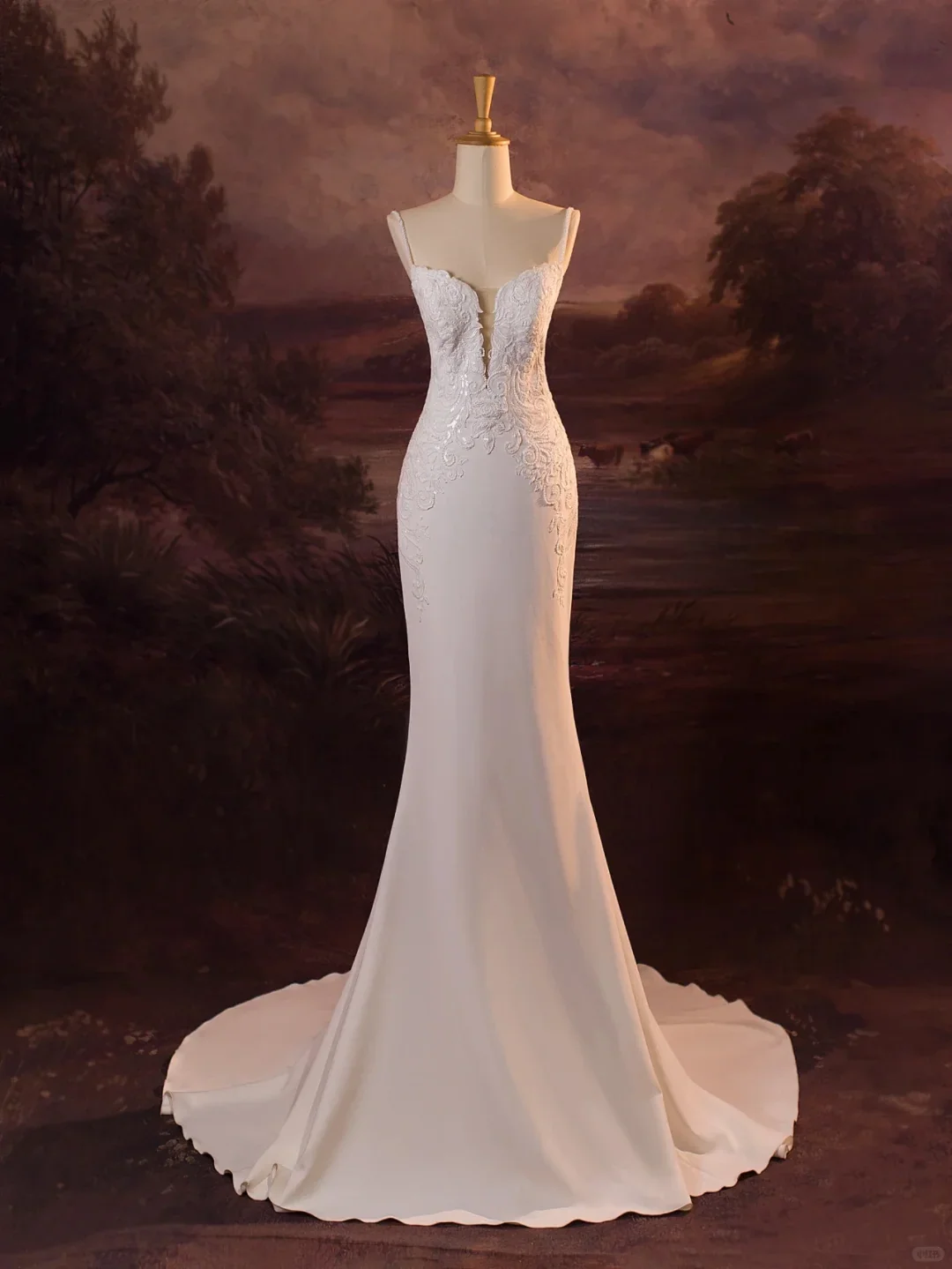 Pretty Wedding Dress Mermaid Spaghetti Straps Lace White Satin Long Wedding Dresses Bridal Gowns Brides Gown DH411 - Deanwangkt