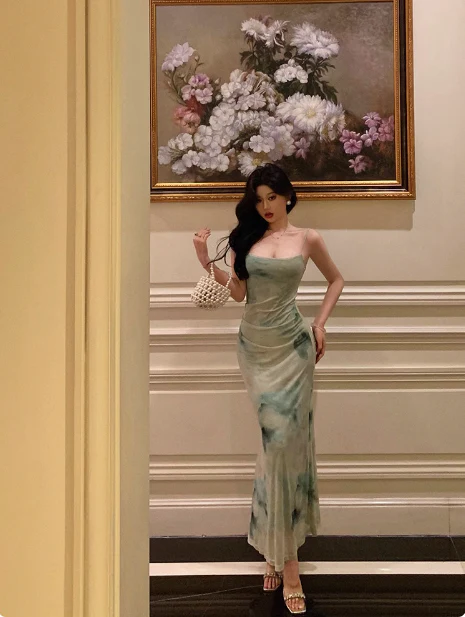 Sexy Mermaid Spaghetti Straps Green 18th Birthday Dress Holiday Party Birthday Outfits For Women DP0174 - Deanwangkt