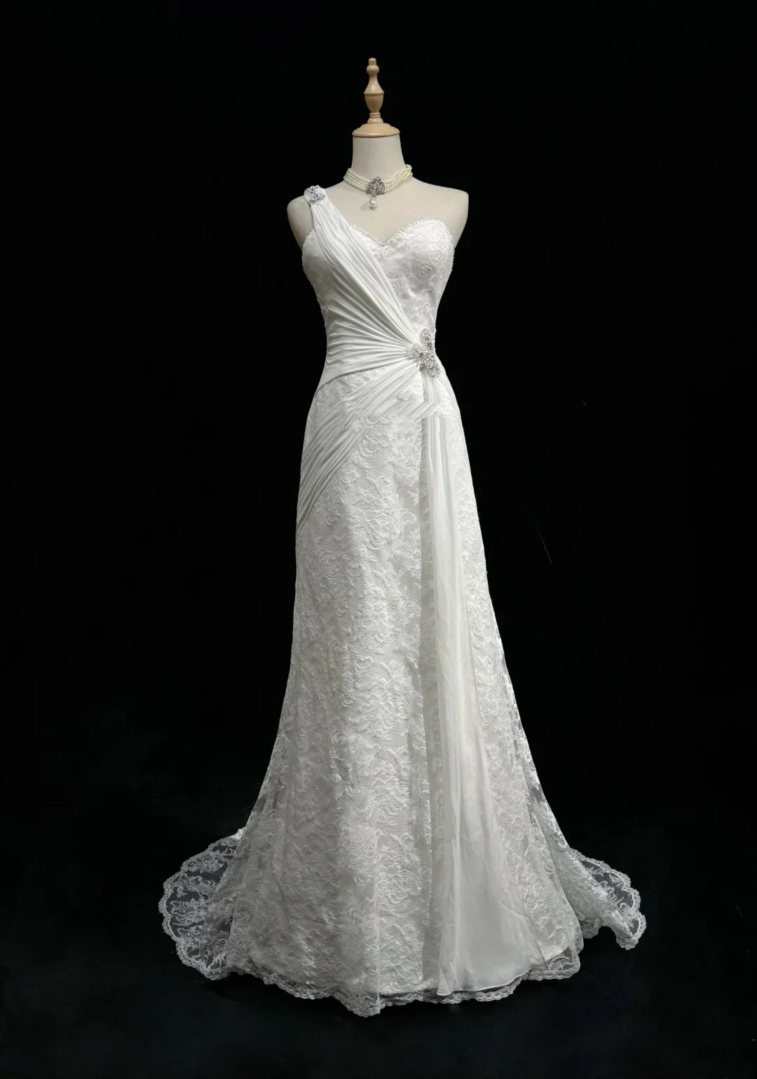 Unique Bridal Dress Mermaid One Shoulder Chiffon White Lace Wedding Dress With Beads 90s Wedding Dresses Vintage Bride Dress Bridal Gowns DH1264 - Deanwangkt