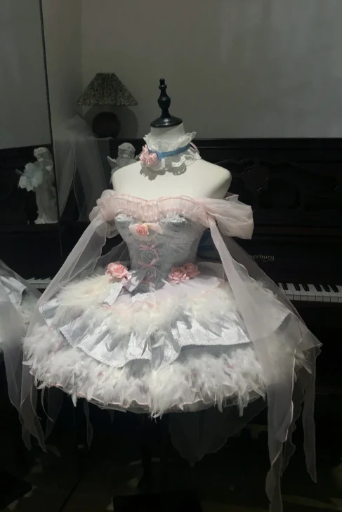 Cute Off-the-shoulder Ball Gown Short Birthday Dresses Sweet Pale Blue Lolita Dresses DP3089 - Deanwangkt