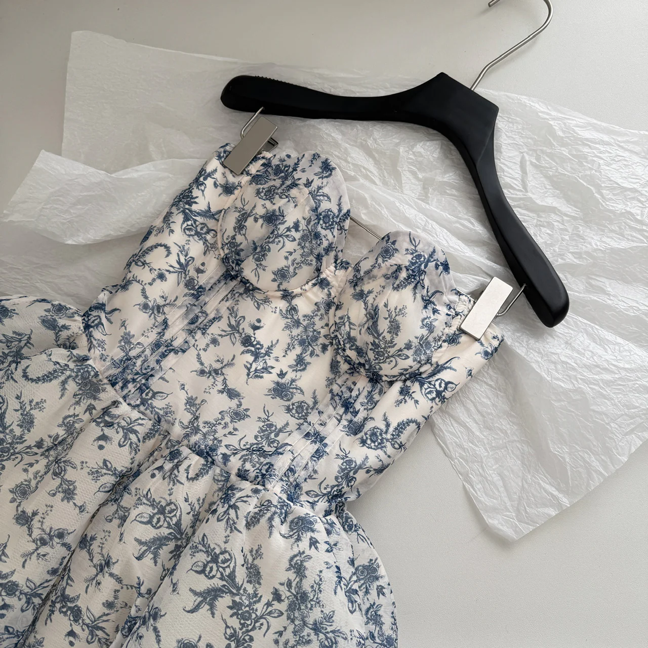 Sexy Ball Gown Sweetheart Floral Blue Summer Dress Holiday Party Outfits For Women DP0083 - Deanwangkt